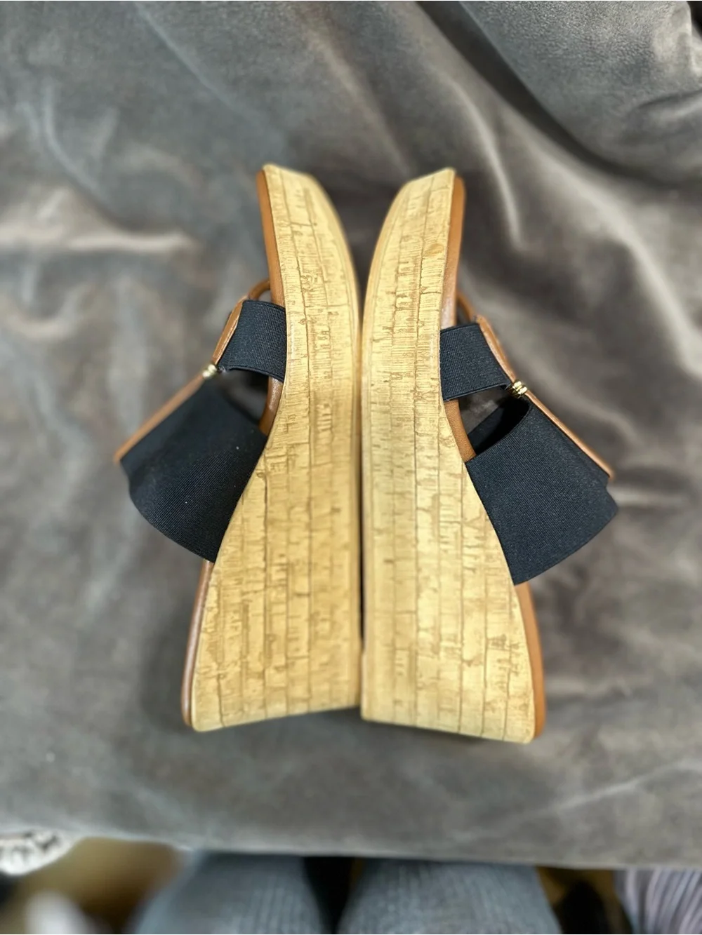 Italian Shoemakers Black and Tan Wedge Sandals